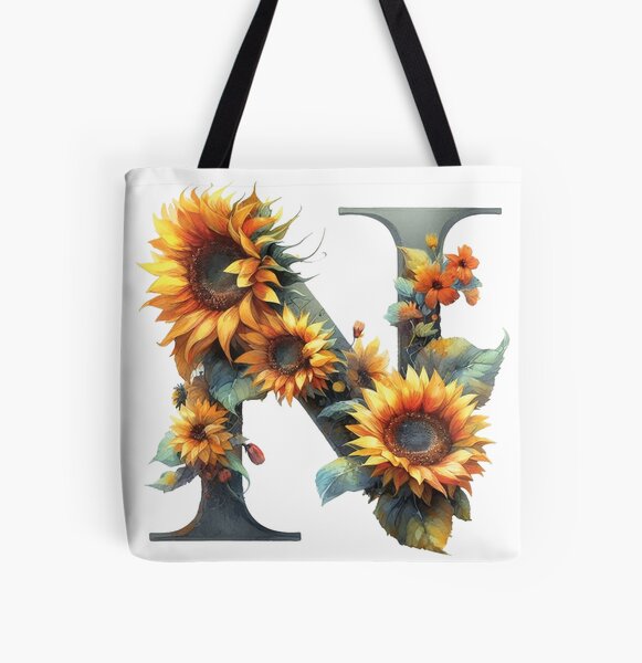 SUNFLOWER LETTER N All Over Print Tote Bag