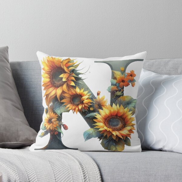 SUNFLOWER LETTER N Throw Pillow