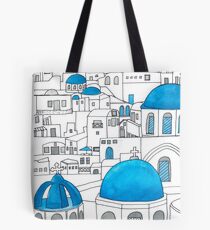 Santorini Blue and White Paradise Tote Bag