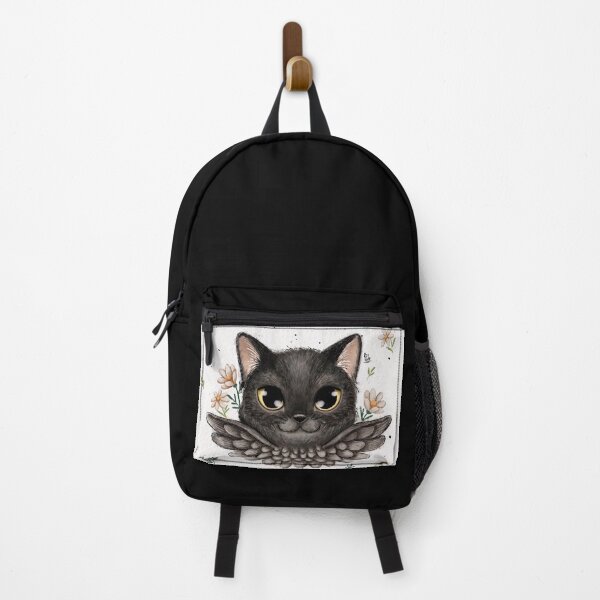 Item preview, Black Cat with Wings - Magic Kitten Surrounded by Daisy Flowers designed and sold by Reyko-ART.