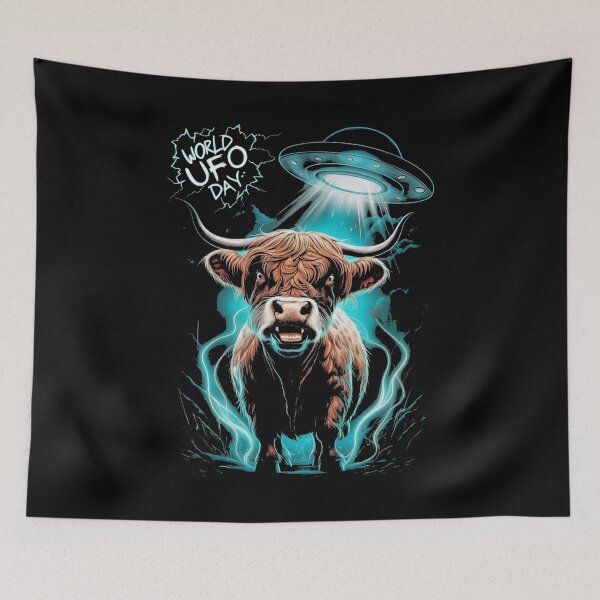 Item preview, WORLD UFO DAY - HIGHLAND COW ABDUCTION designed and sold by justyna-s28.