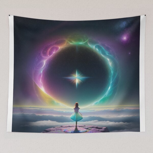 Item preview, Enchanting Aurora: Girl Witnessing Magical Northern & Southern Lights designed and sold by EnchantedVista.