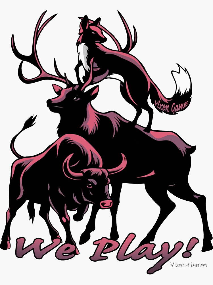 Thumbnail 3 of 3, Sticker, Red Light We Play Vixen Stag and bull  designed and sold by Vixen-Games.
