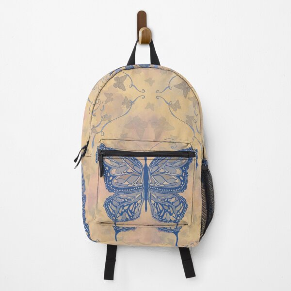 Item preview, Blue and Beige Antique, Vintage Butterfly Pattern, with scrollwork hand lettering. designed and sold by MichCortez9.