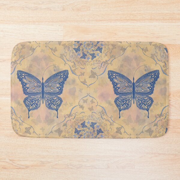 Item preview, Blue and Beige Antique, Vintage Butterfly Pattern, with scrollwork hand lettering. designed and sold by MichCortez9.