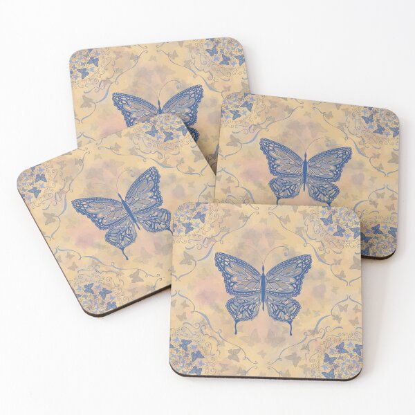 Item preview, Blue and Beige Antique, Vintage Butterfly Pattern, with scrollwork hand lettering. designed and sold by MichCortez9.