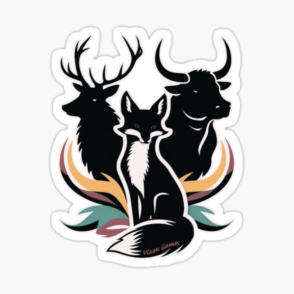 Vixen with her stag and bull silhouette Sticker