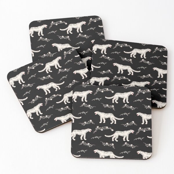 Item preview, White tigers and flowers pattern designed and sold by Corinne Alexa Jackson.