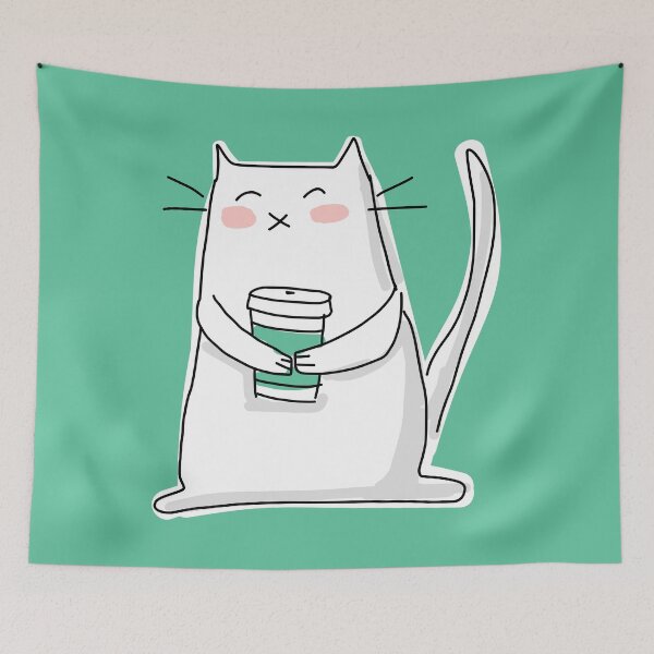Item preview, Cat Holding a Coffee Cup designed and sold by HappyCatPrints.