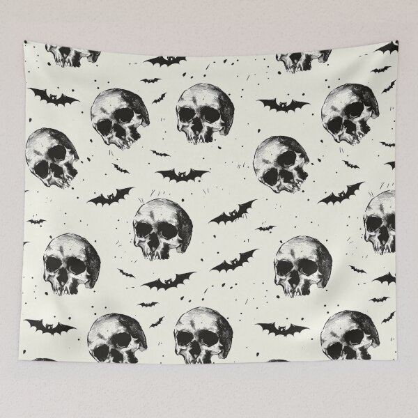 Item preview, Halloween Grunge Skuls and Bats Pattern on Cream Background Large designed and sold by AgathaZolastore.