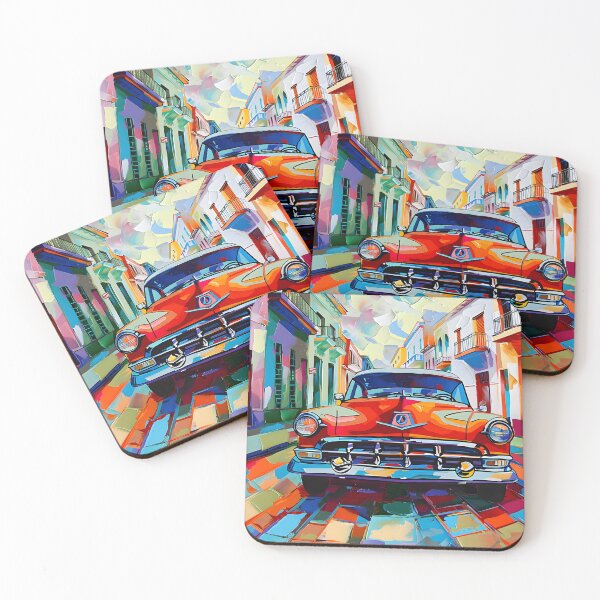 Item preview, Havana Reverie- Vibrant Vintage Car Amid Cubist-Inspired Cityscape AI Generated designed and sold by OlfactoART Studio.