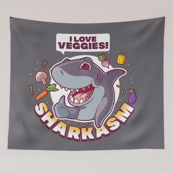 Item preview, Sharkasm - sarcastic vegetarian shark says "I love veggies!" designed and sold by messy-nessie.
