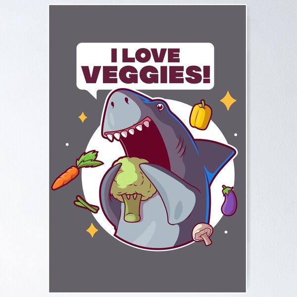 Item preview, I love veggies - funny vegetarian / vegan shark designed and sold by messy-nessie.