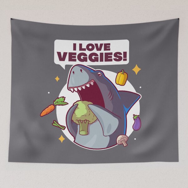 Item preview, I love veggies - funny vegetarian / vegan shark designed and sold by messy-nessie.