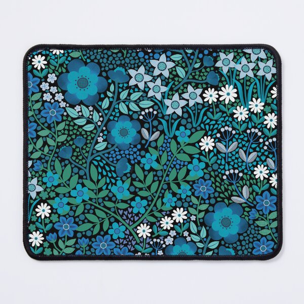 Item preview, Summer Flower Garden - pretty floral pattern, turquoise blue and emerald on black - by Cecca Designs designed and sold by Cecca-Designs.