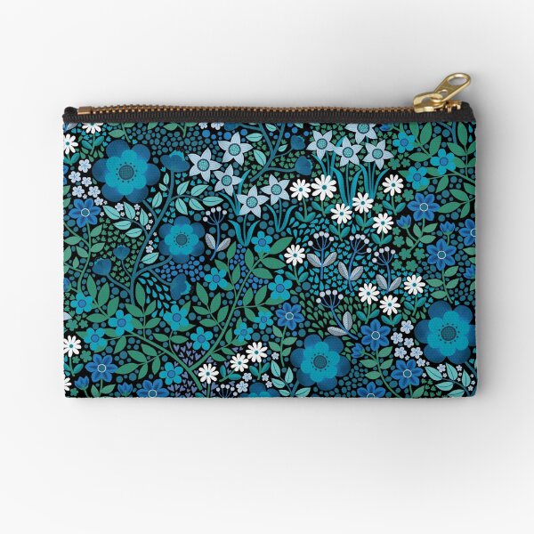 Item preview, Summer Flower Garden - pretty floral pattern, turquoise blue and emerald on black - by Cecca Designs designed and sold by Cecca-Designs.
