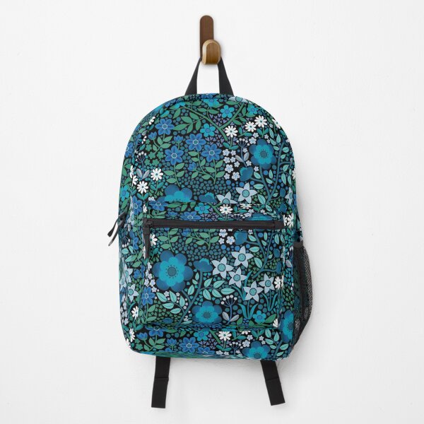Item preview, Summer Flower Garden - pretty floral pattern, turquoise blue and emerald on black - by Cecca Designs designed and sold by Cecca-Designs.
