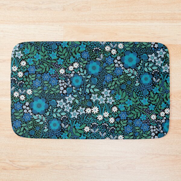 Item preview, Summer Flower Garden - pretty floral pattern, turquoise blue and emerald on black - by Cecca Designs designed and sold by Cecca-Designs.