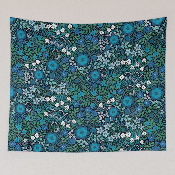 Item preview, Summer Flower Garden - pretty floral pattern, turquoise blue and emerald on black - by Cecca Designs designed and sold by Cecca-Designs.