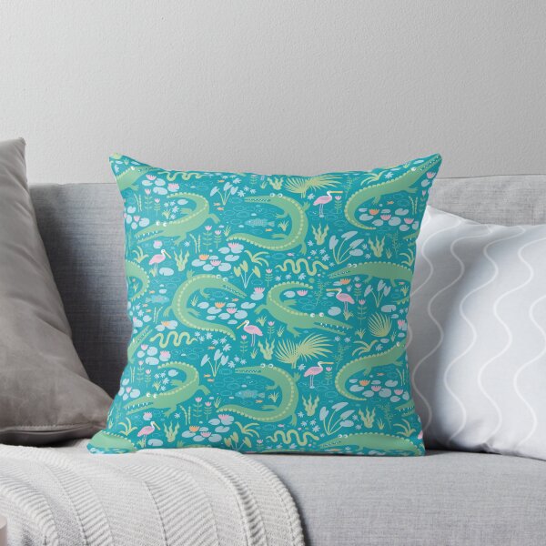 Item preview, American Alligators and Roseate Spoonbills, pastels on aqua - cute animal pattern by Cecca Designs designed and sold by Cecca-Designs.