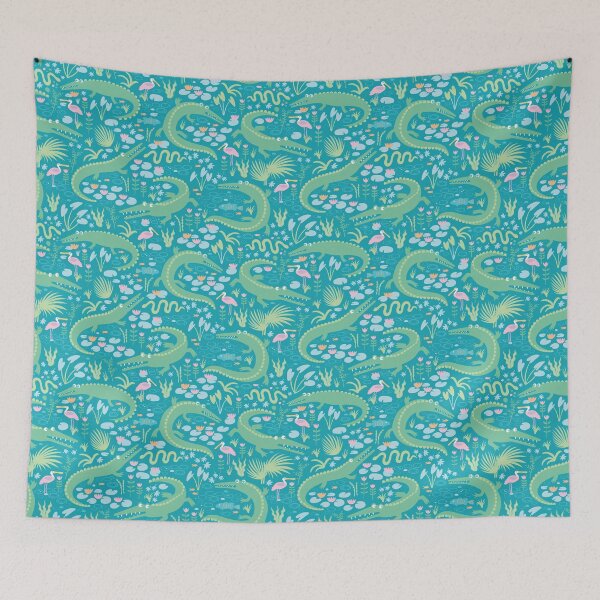 Item preview, American Alligators and Roseate Spoonbills, pastels on aqua - cute animal pattern by Cecca Designs designed and sold by Cecca-Designs.