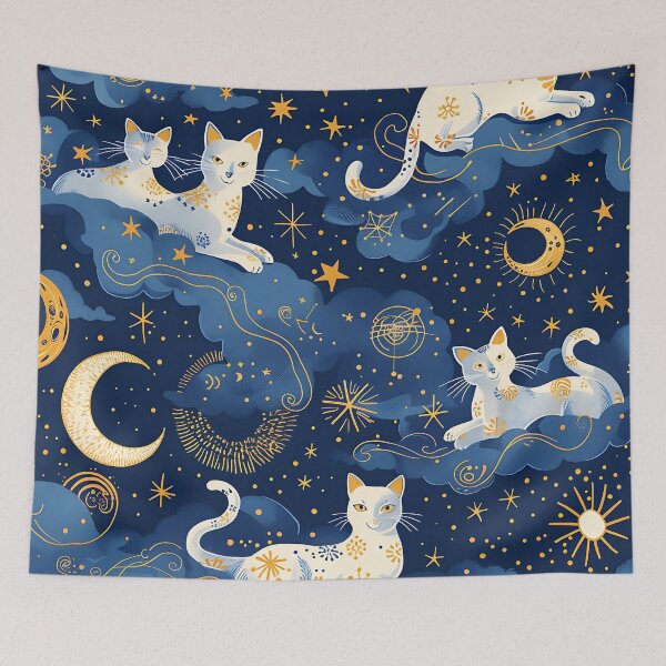 Item preview, Celestial Cat Pattern in Blue designed and sold by miss-keysmash.