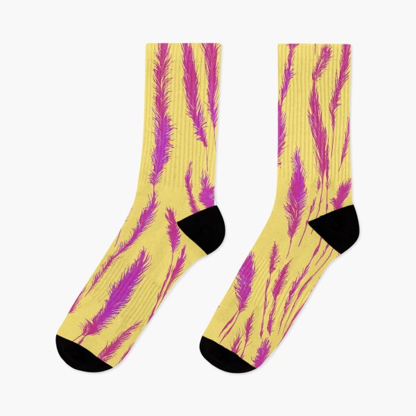 Item preview, Hot Pink Grunge Style Wild Grasses on Butter Yellow Background designed and sold by Beachy.