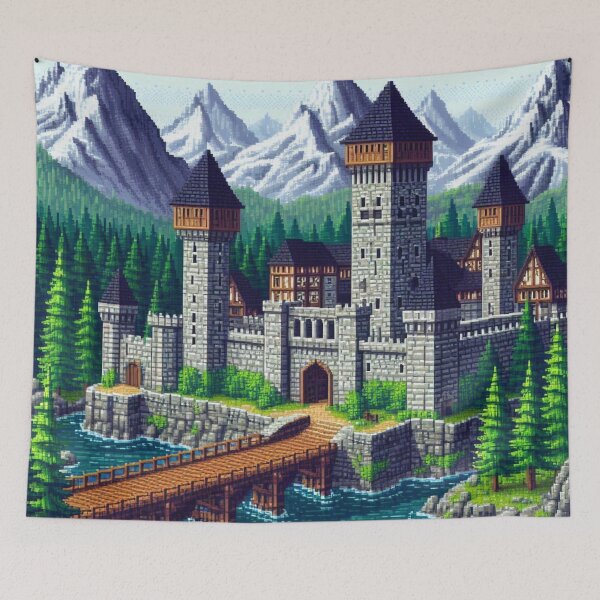 Item preview, Skyrim Wooden Bridged Castle Pixel Artwork designed and sold by Jake-Carter0.