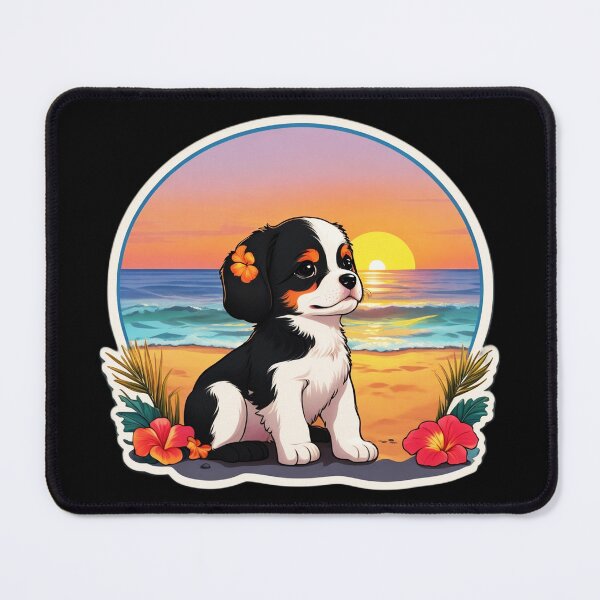 Item preview, Lovely Puppy on The Beach with Hawaiian Orchids designed and sold by NautiChic.