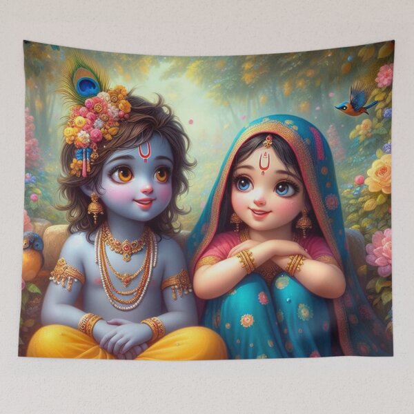 Item preview, Beautiful Radha Krishna Sitting in Vrindavan Forest designed and sold by VrindaArts.