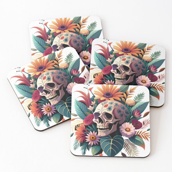 Item preview, A lush, vibrant floral still life arrangement featuring a striking skull-shaped composition designed and sold by CHRONIN.