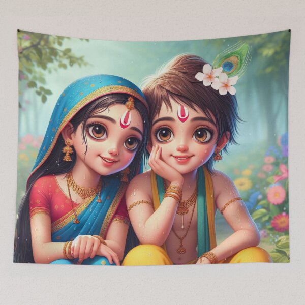 Item preview, Beautiful Radha Krishna Sitting in Vrindavan Forest designed and sold by VrindaArts.