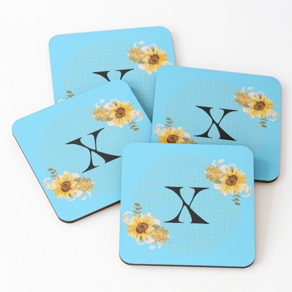 Item preview, Sunflower Yellow Blue Floral Leaf Initial Letter (X)  designed and sold by WhatThePublicWa.