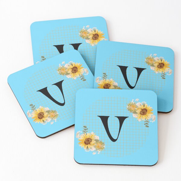 Item preview, Sunflower Yellow Blue Floral Leaf Initial Letter (V)  designed and sold by WhatThePublicWa.