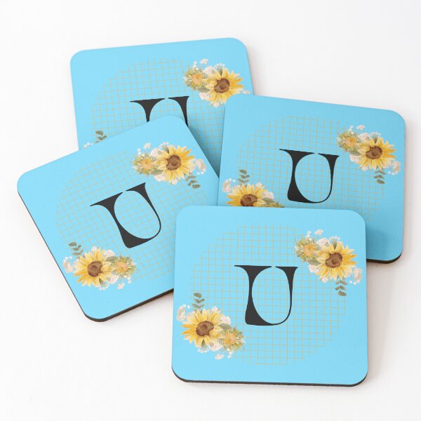 Item preview, Sunflower Yellow Blue Floral Leaf Initial Letter (U)  designed and sold by WhatThePublicWa.