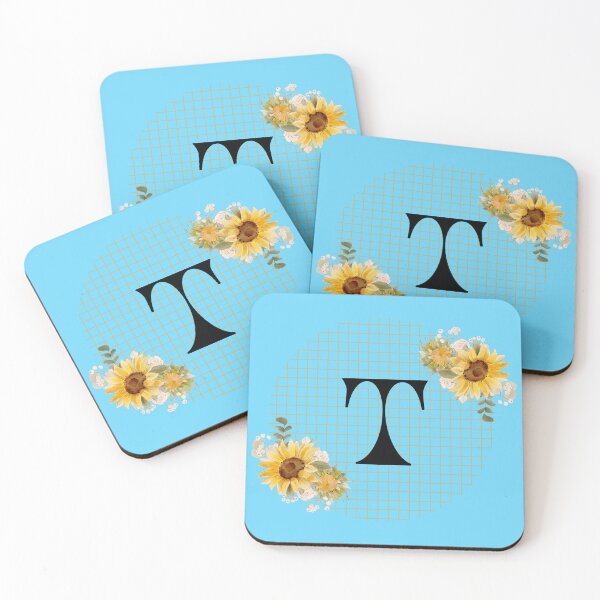 Item preview, Sunflower Yellow Blue Floral Leaf Initial Letter (T)  designed and sold by WhatThePublicWa.