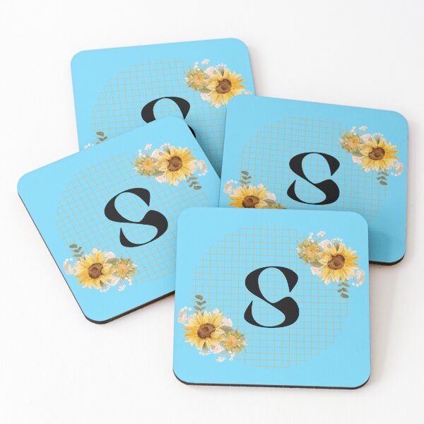 Item preview, Sunflower Yellow Blue Floral Leaf Initial Letter (S)  designed and sold by WhatThePublicWa.