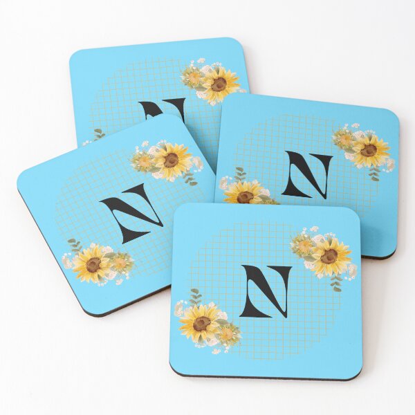 Item preview, Sunflower Yellow Blue Floral Leaf Initial Letter (N)  designed and sold by WhatThePublicWa.