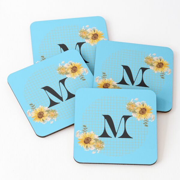 Item preview, Sunflower Yellow Blue Floral Leaf Initial Letter (M)  designed and sold by WhatThePublicWa.
