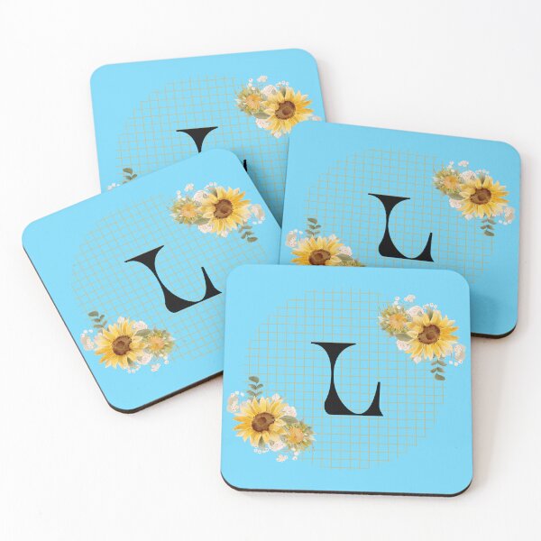 Item preview, Sunflower Yellow Blue Floral Leaf Initial Letter (L)  designed and sold by WhatThePublicWa.