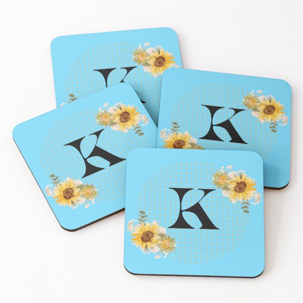 Item preview, Sunflower Yellow Blue Floral Leaf Initial Letter (K)  designed and sold by WhatThePublicWa.