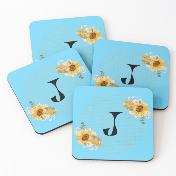 Item preview, Sunflower Yellow Blue Floral Leaf Initial Letter (J)  designed and sold by WhatThePublicWa.