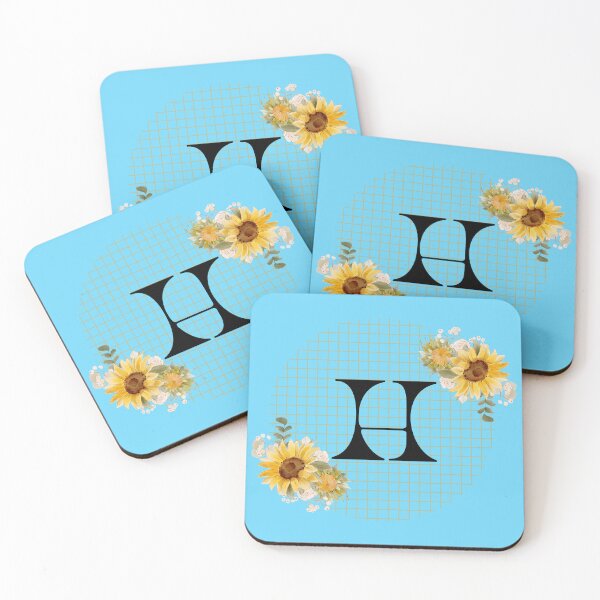 Item preview, Sunflower Yellow Blue Floral Leaf Initial Letter (H)  designed and sold by WhatThePublicWa.