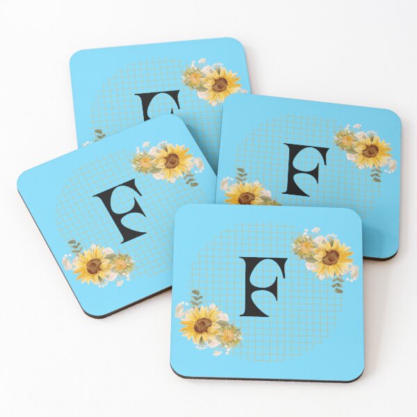 Item preview, Sunflower Yellow Blue Floral Leaf Initial Letter (F)  designed and sold by WhatThePublicWa.