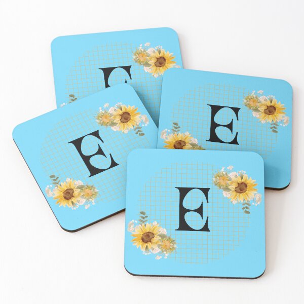 Item preview, Sunflower Yellow Blue Floral Leaf Initial Letter (E)  designed and sold by WhatThePublicWa.