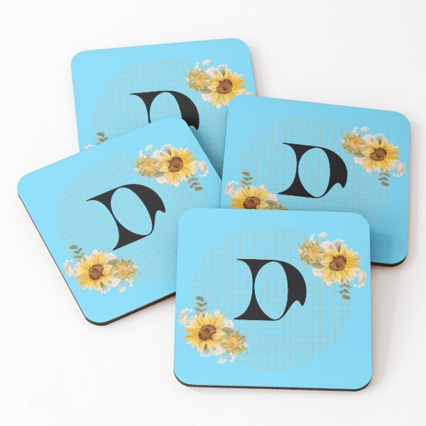 Item preview, Sunflower Yellow Blue Floral Leaf Initial Letter (D)  designed and sold by WhatThePublicWa.
