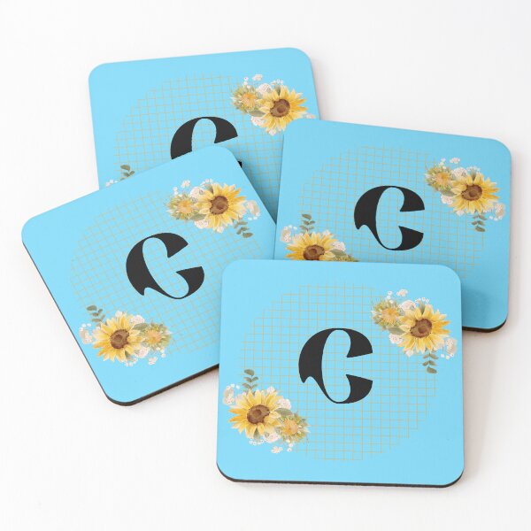 Item preview, Sunflower Yellow Blue Floral Leaf Initial Letter (C)  designed and sold by WhatThePublicWa.