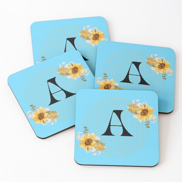 Item preview, Sunflower Yellow Blue Floral Leaf Initial Letter (A)  designed and sold by WhatThePublicWa.
