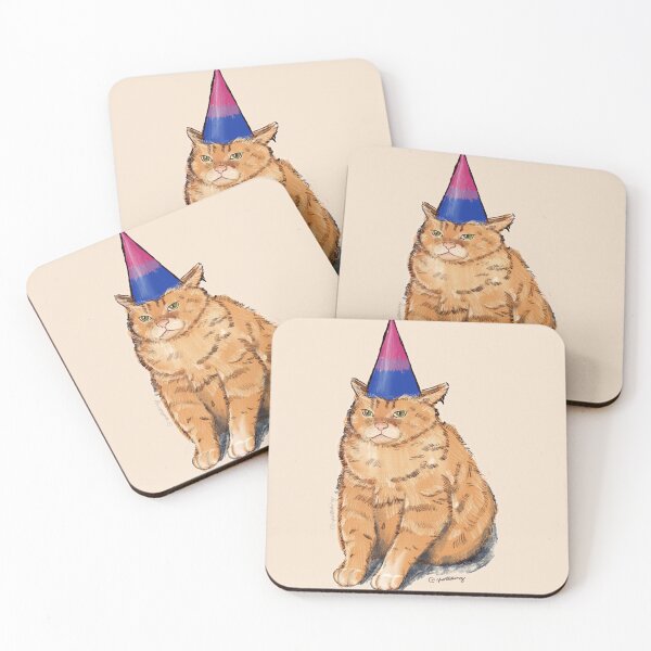 Item preview, Pride Cat with Party Hat | Bisexual Flag | Cute Kawaii Cat Art designed and sold by ghostieking.