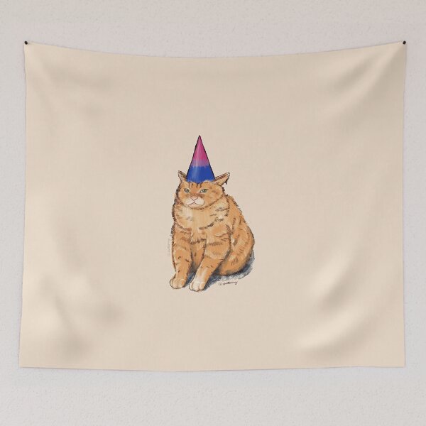 Item preview, Pride Cat with Party Hat | Bisexual Flag | Cute Kawaii Cat Art designed and sold by ghostieking.